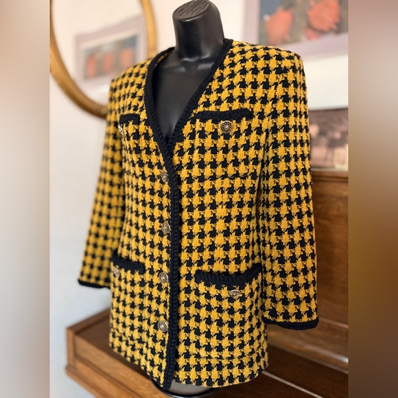 Episode Jackets & Blazers - Yellow & Black Houndstooth Bouclé Blazer